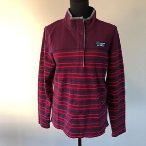 Women’s L.L. Bean Burgundy Stripped long sleeve polo size S